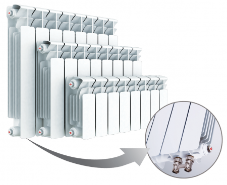 Радиатор биметаллический секционный Rifar Base Ventil 350 х 14 секций (подключение нижнее слева)