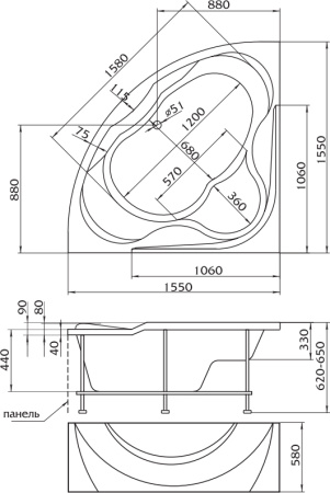 Акриловая ванна 1MarKa Luxe 155x155